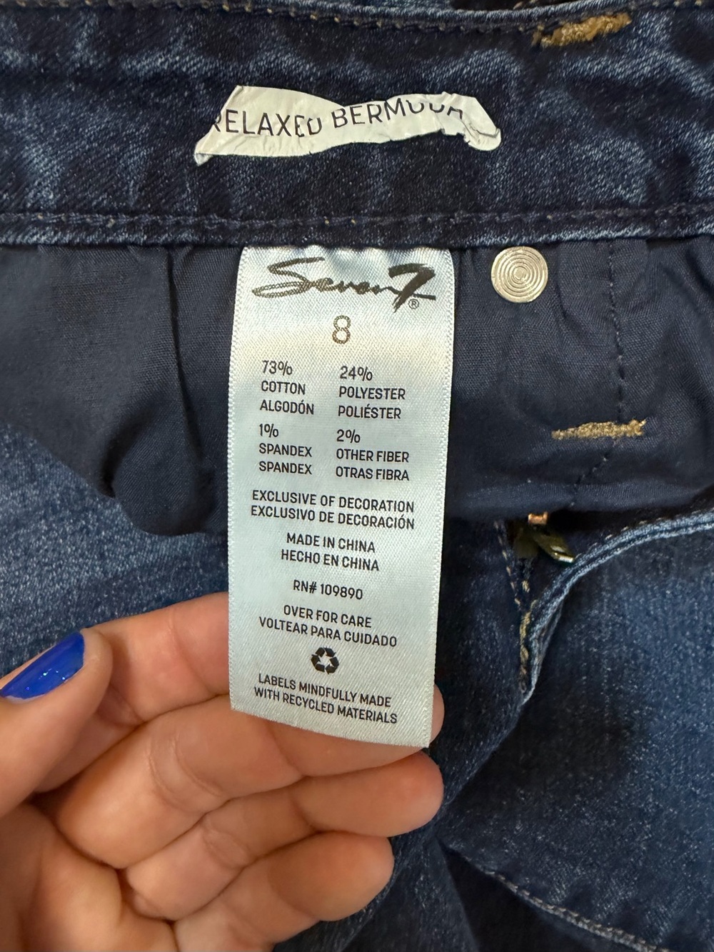 Seven7 Relaxed Bermuda Jean Shorts Dark Wash Women’s 8 - Picture 7 of 9
